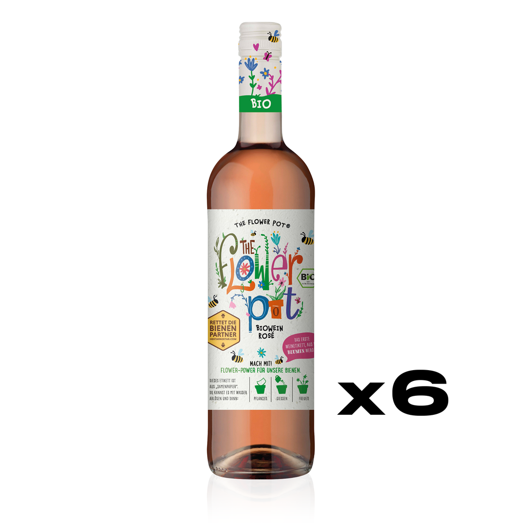 THE FLOWER POT Biowein Rosé Halbtrocken 0,75l - Biowein aus Spanien mit Samenetikett - 6er Karton