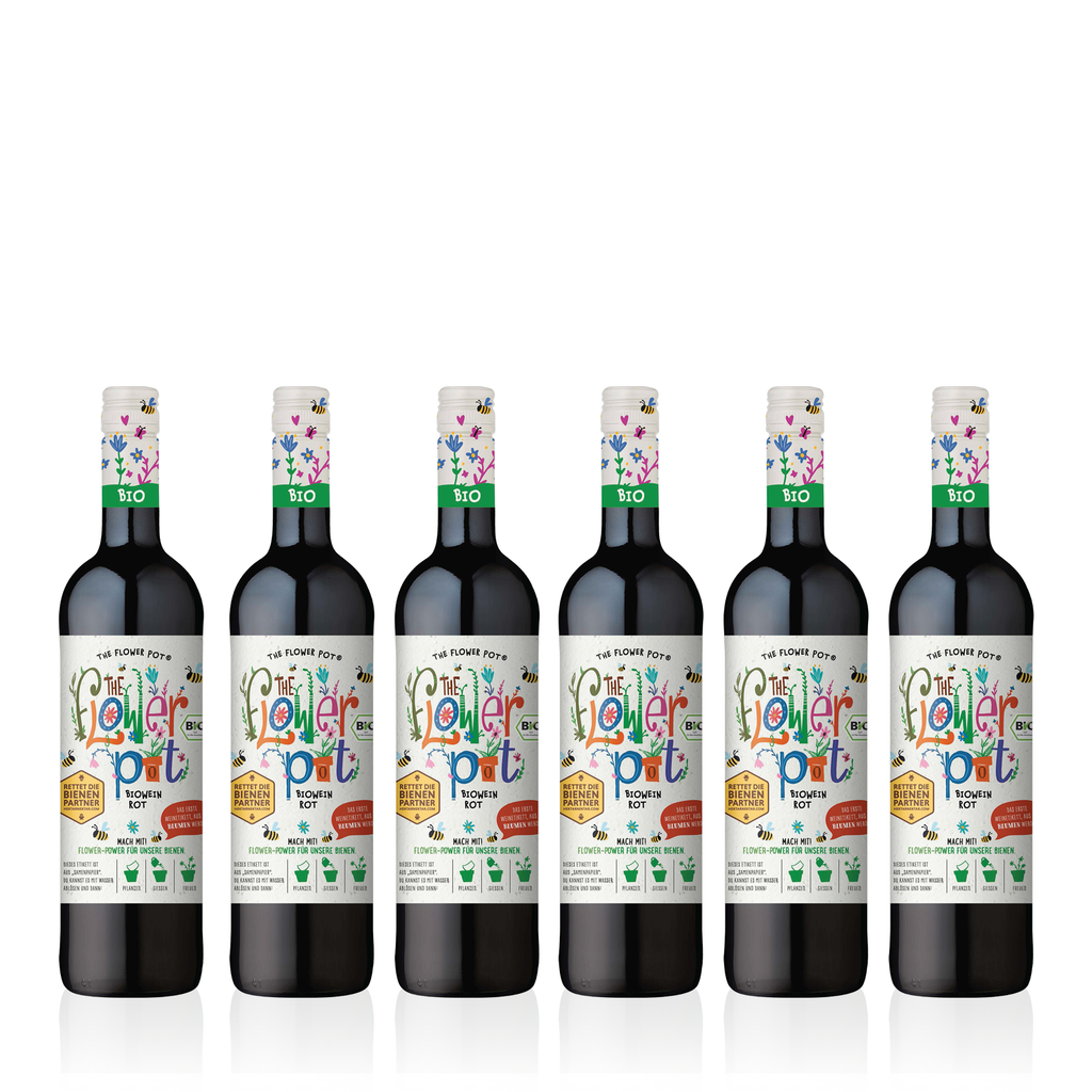6 Flaschen THE FLOWER POT Biowein Rot Halbtrocken 0,75l - halbtrockener Bio Rotwein aus Spanien 