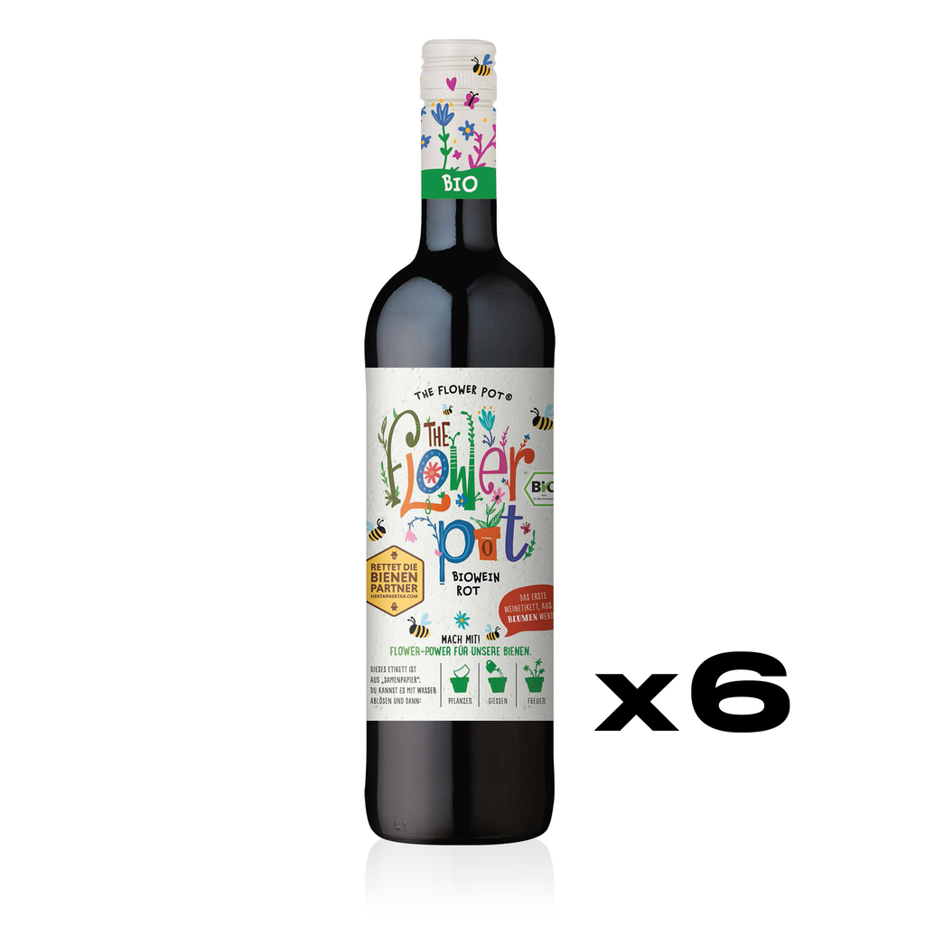 THE FLOWER POT Biowein Rot Halbtrocken 0,75l - Biowein aus Spanien mit Samenetikett - 6er Karton