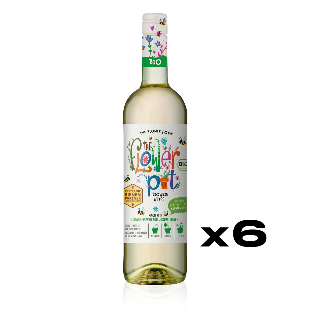 THE FLOWER POT Biowein Weiß Halbtrocken 0,75l - Biowein aus Spanien mit Samenetikett - 6er Karton